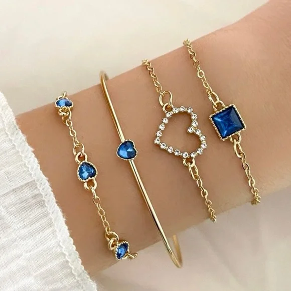 4pcs/set Rhinestone Heart Decor Bracelet For Women Jewelry Gift Wedding … - Picture 2 of 5